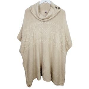 NYDJ Cable Knit Cowl Neck Cream Poncho Sweater - Size Small